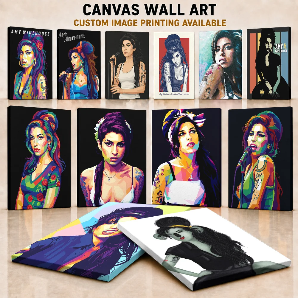Amy Winehouse Framed Canvas Print Poster Customized Photo Classic Soul Vocalist Style Wall Art For Living Room Collector Gift