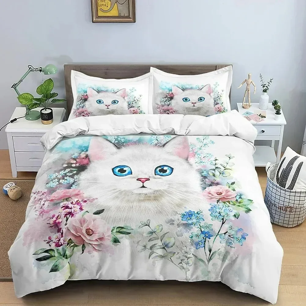 New 3D Print Animals Cute Cat Comfortable Duvet Quilt Cover Pillowcase Bedding Set Children Bedroom Decoration Home Textile