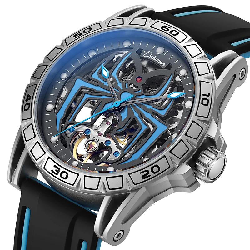 

Мужские часы DULUNWE Skeleton Tourbillon, роскошные автоматические часы, спортивные и стильные, элегантные и изысканные, механические часы.
