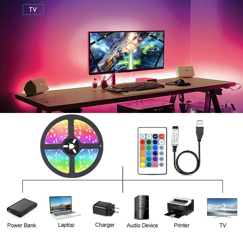 USB Led Strip Lights RGB 5050 Luces Led Light 1-30M Color Changing Flexible Ribbon Tape TV BackLight Room Decoration Lighting