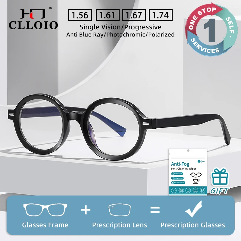 CLLOIO Classic Round Small Frames Men Glasses  Anti-Blue Light Reading Glasses Customizable Prescription Myopia Hyperopia 2092