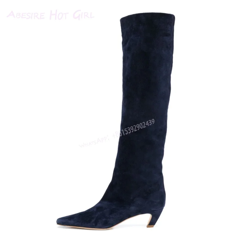 Bottes à Talons Bas en Daim Foncé pour Femme, Cuir Marron, Petit Carré, Parker, Chaton, Patchwork, Printemps, Décontracté, Bureau, Dame, Chaussures
