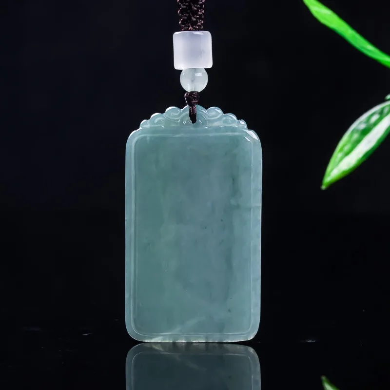 Natural Jade Blue Water Peace Nothing Happens Plaque Pendant Necklace Charm Jadeite Jewelry Fashion Amulet Gifts Certificate