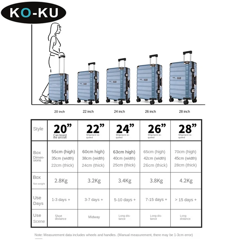 KO-KU High Quality Suitcase Male Aluminium Frame Trolley Case Mute Universal Wheel 20\'\' Cabin Travel Bag 24/26/28 Inch Luggage