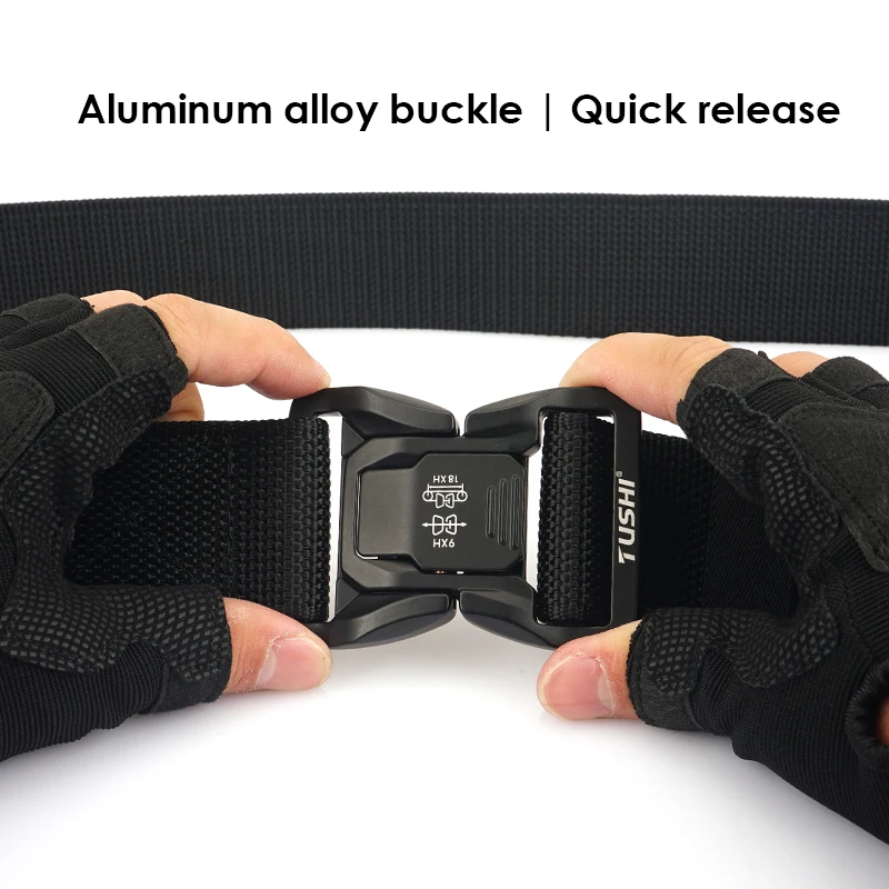 HSSEE 4.3cm Military Belt for Men Aluminum Alloy Buckle Quick Release Tactical Outdoor Girdle Tight Nylon Casual Wide Belt Male