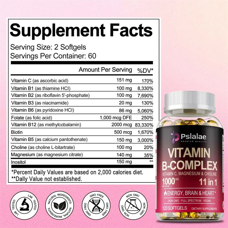 Organic Vitamin B Complex - Promotes Metabolism, Supports Nervous System Health, Enhances Immunity and Cellular Energy
