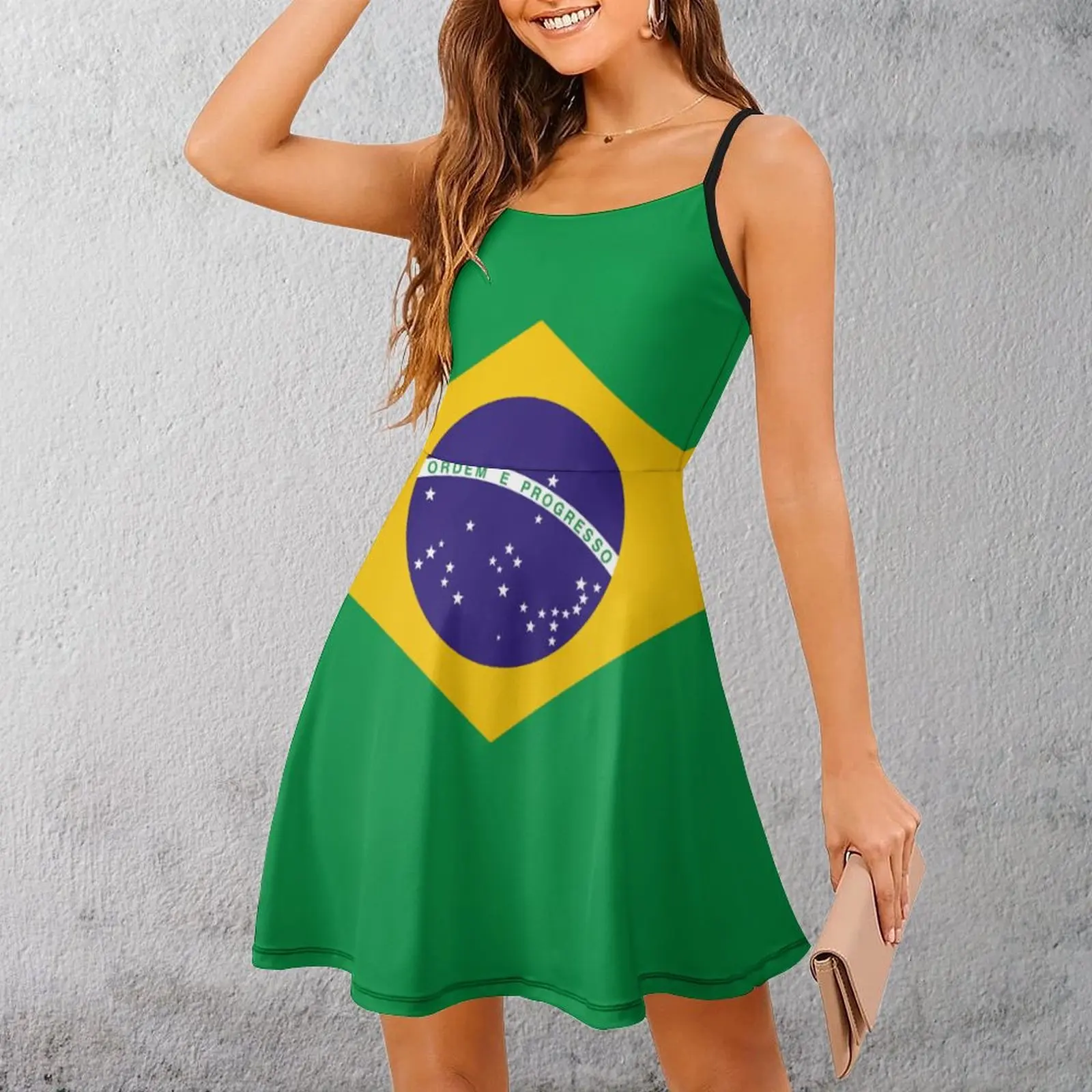 

Brazil Flag Women's Sling Dress Humor Strappy Dress Classic Sexy Woman's Clothing Parties