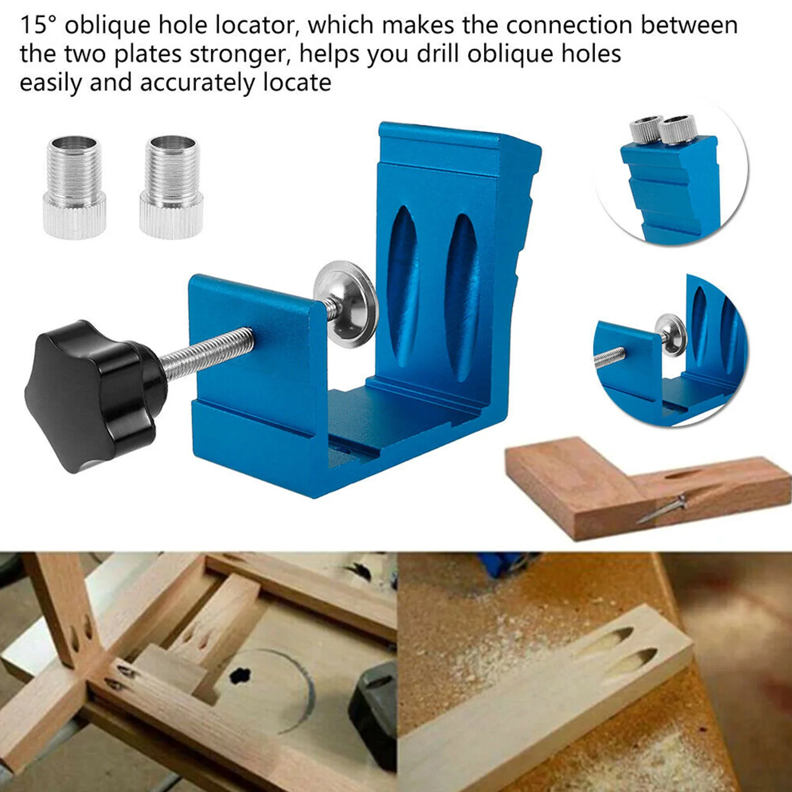 Pocket Hole Jig 15 Degree Woodworking Oblique Hole Locator All-Metal Pocket Screw Jig Tool System Woodwork Guides Joint Angle