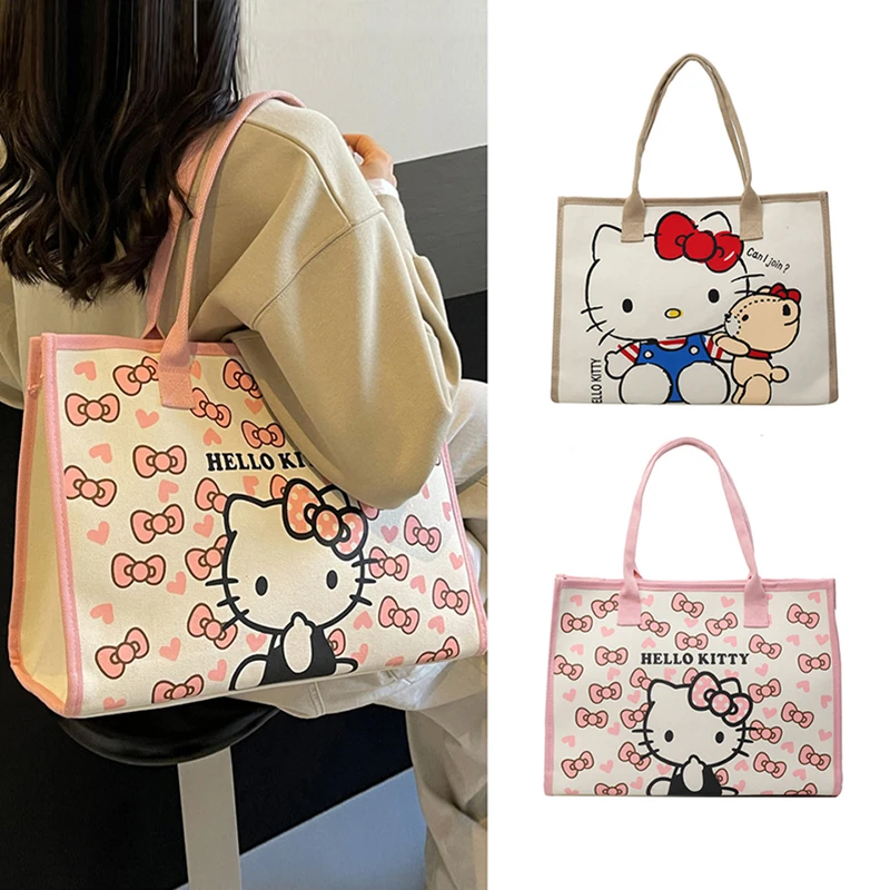 

Hello Kitty All Match Canvas Bag Women Commuter Shoulder Handbag Girl Student Large Capacity Cartoon Schoolbag