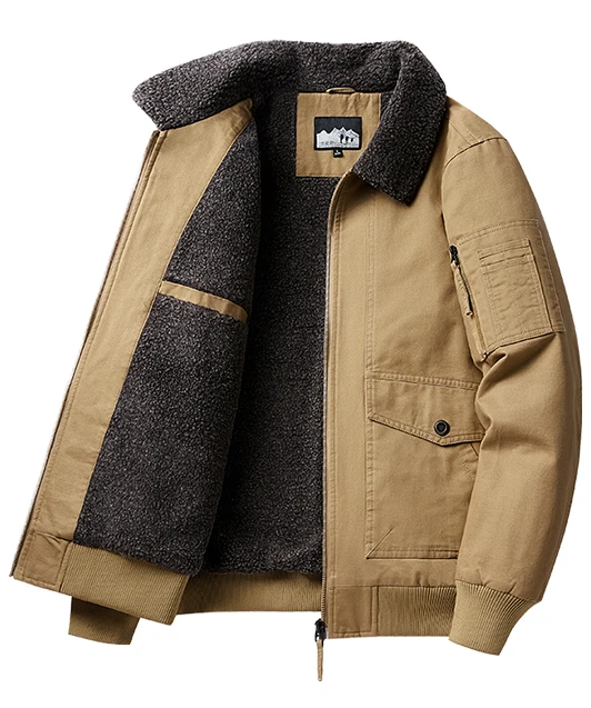 

Мужская зимняя хлопковая куртка с утепленной флисовой подкладкой, меховым воротником и множеством карманов, теплая рабочая одежда для мужчин