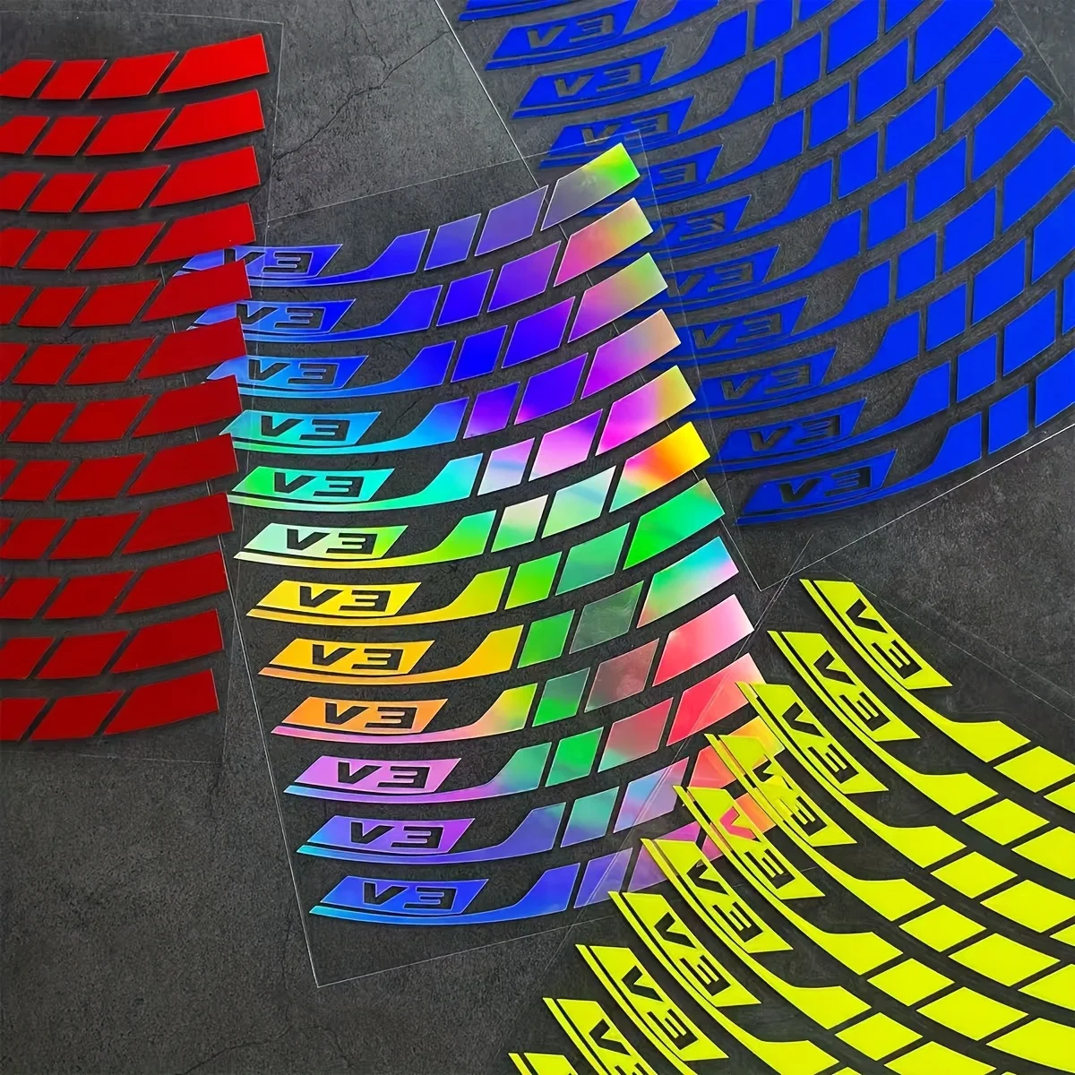 1 ensemble de décalcomanies décoratives pour roues de moto de Style V2 (15cm/5,91 pouces) – auto-adhésives multicolores pour la personnalisation des jantes de vélo