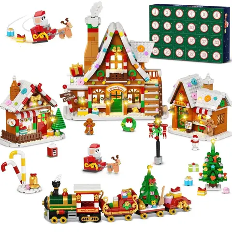 HOGOKIDS 1962pcs Gingerbread House Building Set Advent Calendar 2026 Countdown Christmas Village Building Blocks Xmas Tree Train Toy Gift for Boys Girls
