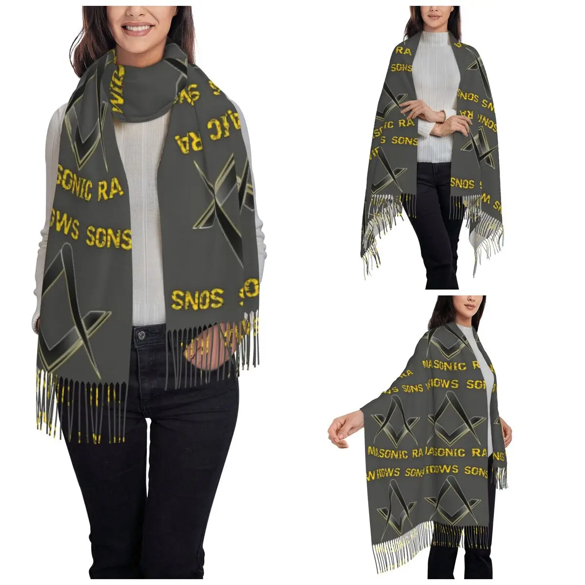 Womens Scarf with Tassel Widows Sons Masonic Mra Freemason Long Super Soft Shawl Wrap Daily Wear Pashmina Scarves