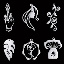 3pcs DIY Vintage Jewelry Lady Face Leaf Flower Charms for Jewelry Making Tassels Earrings Women Craft Stainless Steel Pendant
