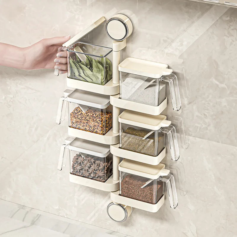 Suction Cup Seasoning Box, Non-punching Kitchen Wall-mounted Salt Tank Seasoning, Storage Box Seasoning Bottle Rack