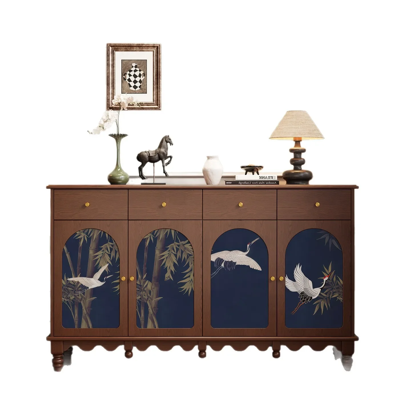 Medieval solid wood dining side cabinet French living room porch cabinet decorative locker household door shoe cabinet integrate