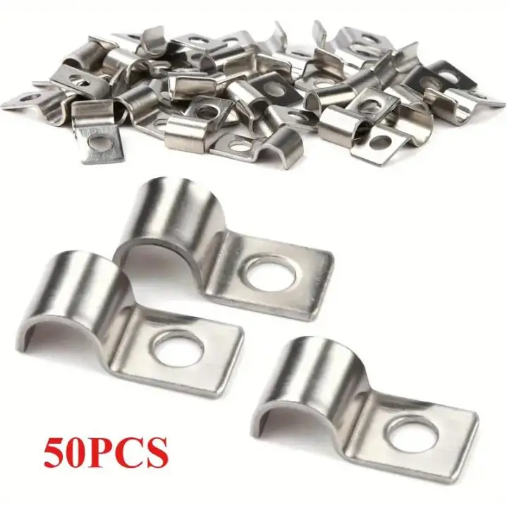 50pcs Installation Clamp Metal Pipe Clamp High-Performance Cable Clamp Single Hole U-Shaped Pipe Clamp For Pipeline Fixation