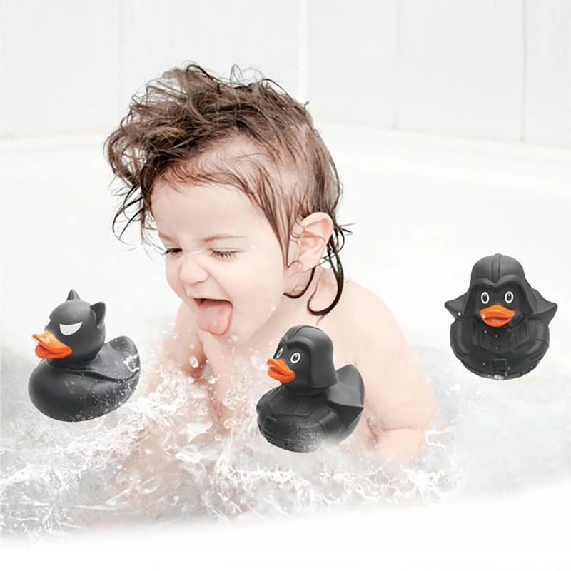 Black Rubber Duck Dashboard Decorations Ornament Cute Duck Cool Gentleman Hat Swim Ring Children\'s Bath Toy