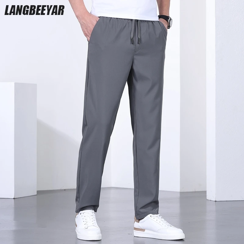 

Эластичные новые брендовые повседневные модные мужские дышащие офисные деловые длинные брюки с защитой от катышков на шнурке, легкие в уходе брюки