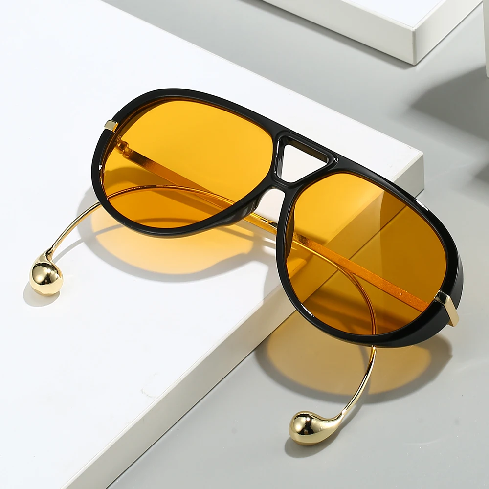 العلامة التجارية مصمم النظارات الشمسية النساء أزياء الطيران إطارات كبيرة المعادن الطيار نظارات السيدات