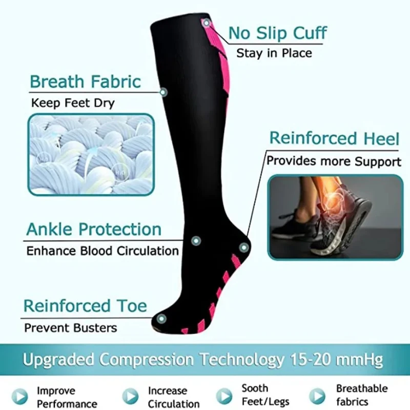 Compression Socks Men Women Running Soccer Basketball Cycling Sports Socks Varicose Veins Pregnancy Swelling Knee Elastic Socks