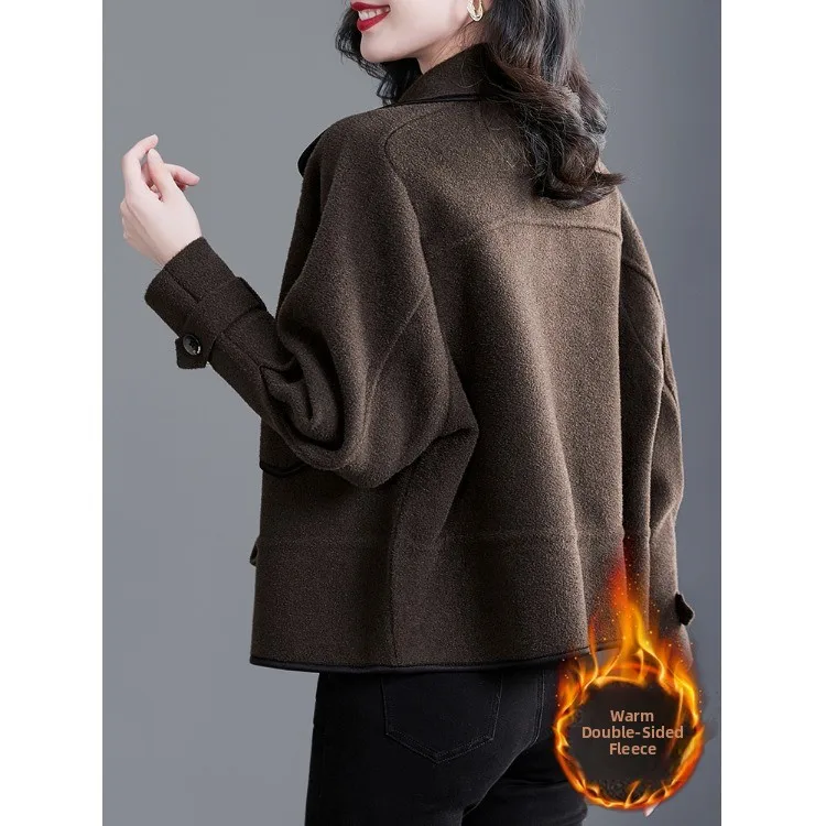 Faionable Double face laine ort manteau Jaet Thiened automne hiver vêtements d'extérieur pour femmes Sli haut trajet Sle couleur Pure