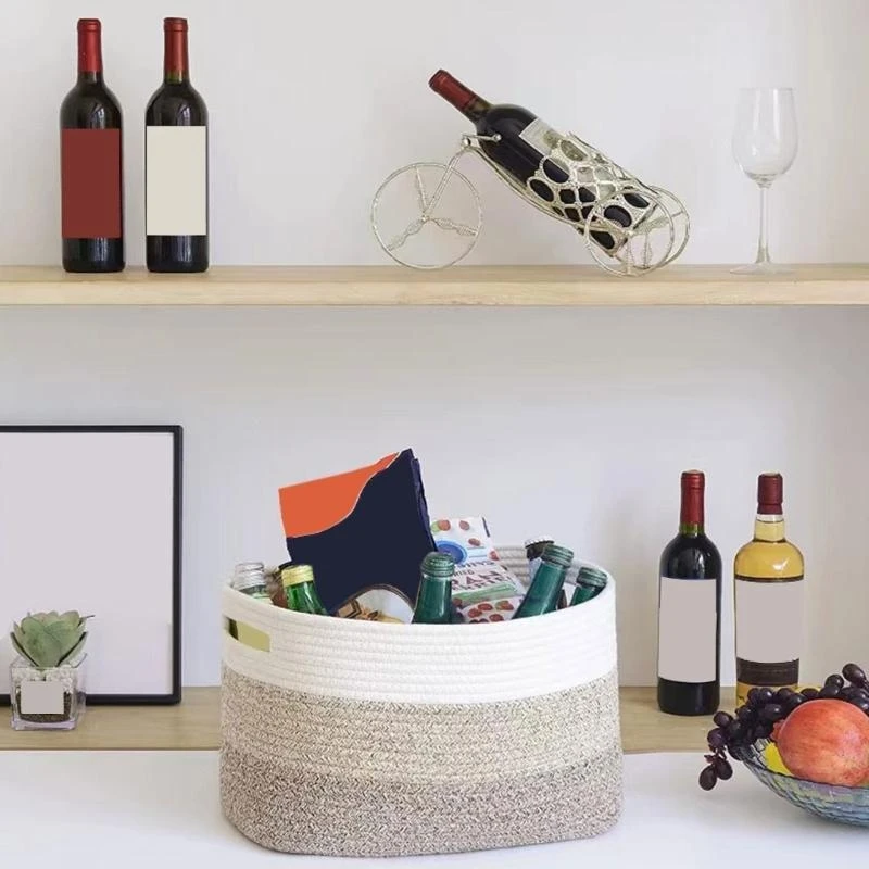 

652F Large Capacity Cotton Rope Organizers Handmade Cotton Rope Storage Baskets for Organization Functional Containers