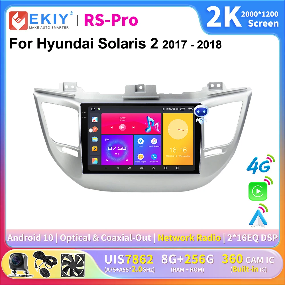 

EKIY 2K Screen CarPlay Radio For Hyundai Solaris 2 2017-2018 Android Auto 4G Car Multimedia Player Stereo GPS 2Din Navi Ai Voice