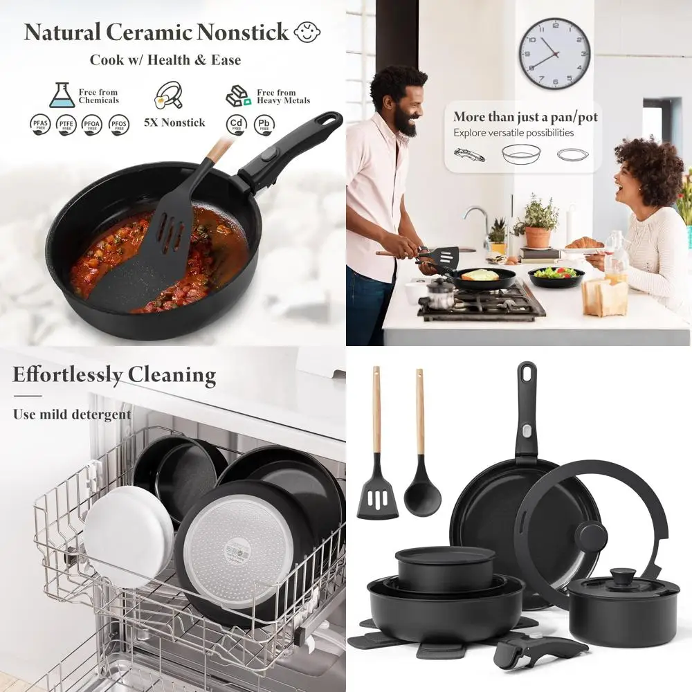 

17-Piece Nonstick Cookware Set: Healthy, Non-Toxic, Removable Handles, Induction & RV Friendly, Dishwasher & Oven Safe, PFAS/PFO
