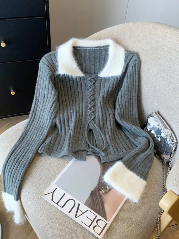 

ay Thiened Long Sve Knitted Sweater Women's Autumn Winter ort Sle Fur Collar Commute Sle Slim Fit Ciwalk Top