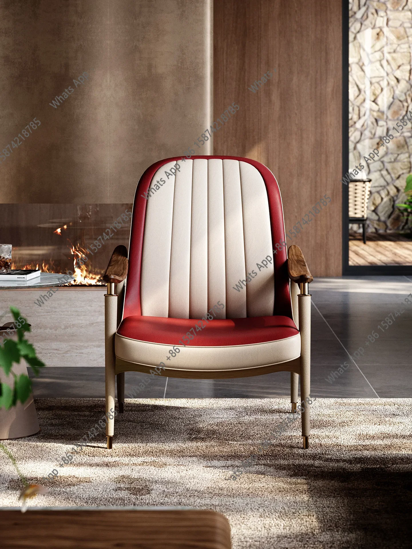 N64 Medieval leisure chair, the whole house of the villa is matched with the living room series Italian light luxury leather sof