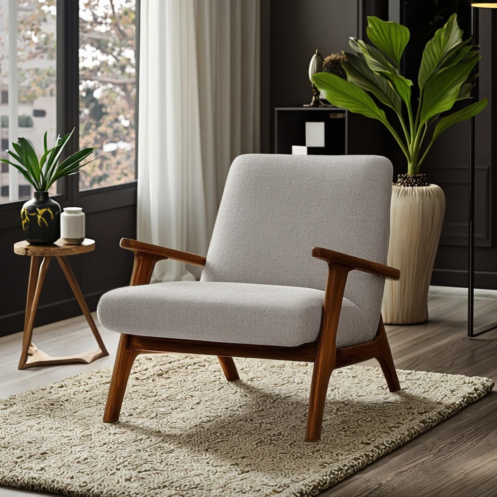 #Luxury Armchair Fabric Seat Armrest Living Room Lounge Chair Upholstered Office Hotel Leisure Chair