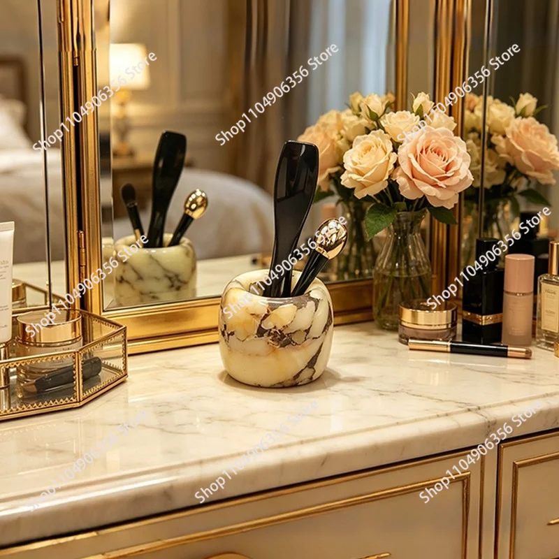 Luxury stone toothbrush holder for Bulgari marble toothbrush rack, washbasin storage ornament, high-end desktop decoration, gift