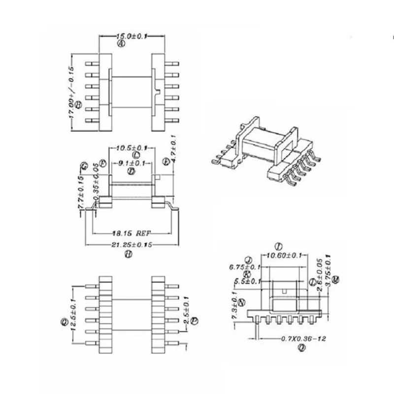 High-Frequency EFD15 soft core and bobbin H6+6pn SMD 20sets/lot