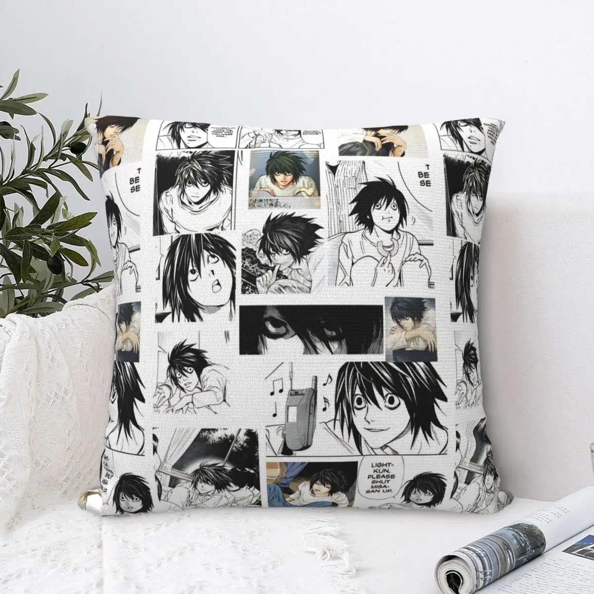 L Lawliet Pillow Case Deathnotes Anime Cushion Covers Creative Decor Pillowcover for Car 45x45cm