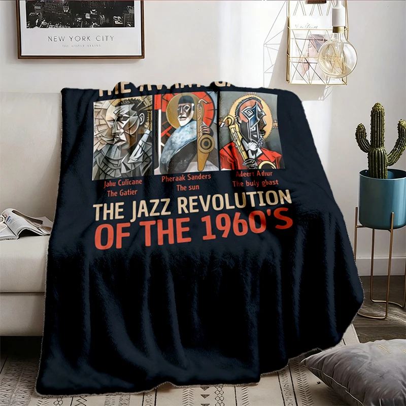 Abstract Jazz Art Flannel Blanket, Avant-Garde Music Graphic Flannel Blanket