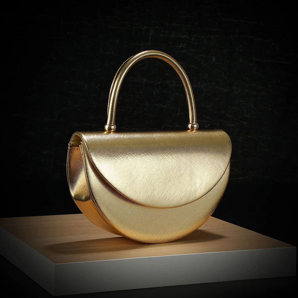 New fashion halfmoon handbag shiny evening dress bag delicate metal chain shoulder bag fashion gift bag small items storage bag - view 3