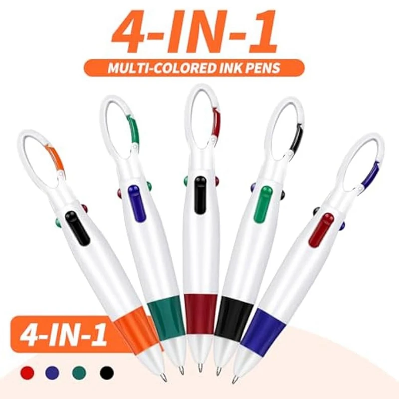 100 Pcs Pens,4 In 1 Multicolored Ink Ballpoint Pens With Keychain Nurse Pens For Office School Supplies