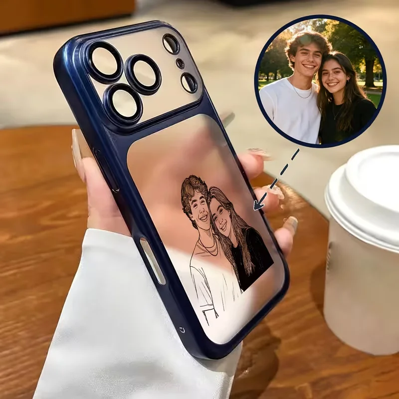 Gepersonaliseerde luxe op maat gemaakte fotolijntekening patroon mat PC telefoonhoesje voor iPhone 17 16 15 14 13 12 Pro Max gepersonaliseerd cadeau