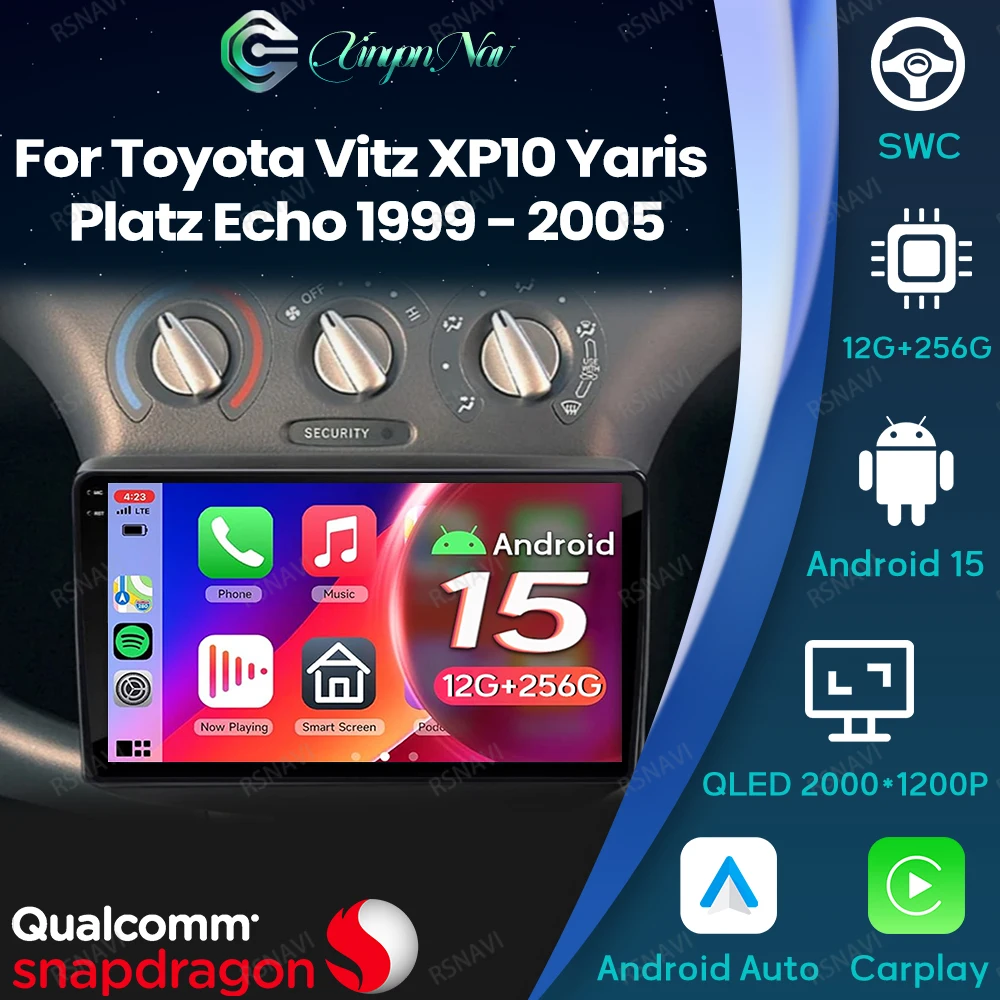 

Android 15 For Toyota Vitz XP10 Yaris Platz Echo 1999 - 2005 Stereo GPS Head Unit Car Radio 4G LTE Navigation Multimedia DSP BT