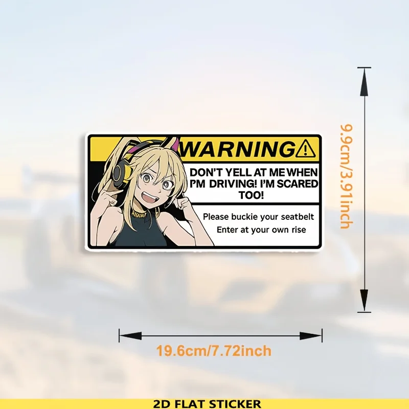 7.5in Anime Girl Warning Sticker Large Vinyl Decal Car Windshield Laptop Glass Waterproof Scratch Resistant Decor