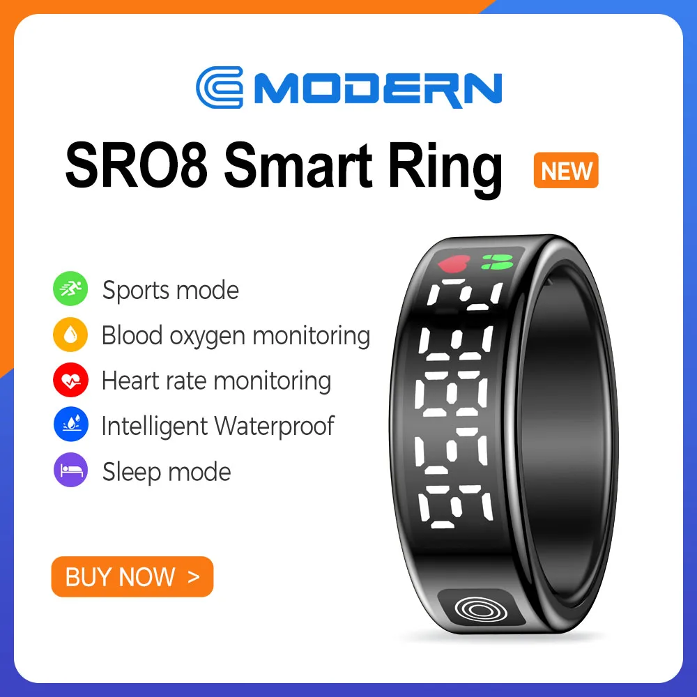 

2024 R08 Smart Ring For Men Women Heart Rate Blood Oxygen Monitoring Multi Sports Modes 5ATM & IP68 Waterproof For Android IOS