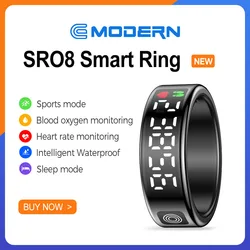 Anillo inteligente R08 2024 para hombres y mujeres, control del ritmo cardíaco y del oxígeno en sangre, modos multideportivos, 5ATM y IP68, resistente al agua para Android IOS