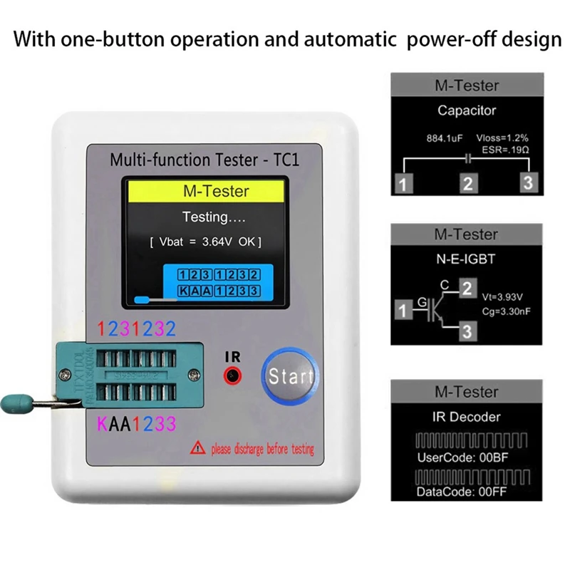 LCR TC1 1.8 Inch Multifunctional TFT Transistor Tester Diode Triode Capacitor Resistor Test Meter