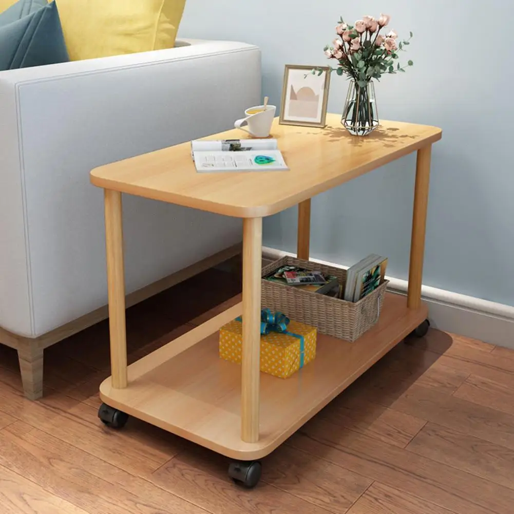 360 Degree Swivel Universal Solid Wood Legs Easy Assembly Side Table 2 Tier Open Shelf Sofa Small Tea Table Home Decor