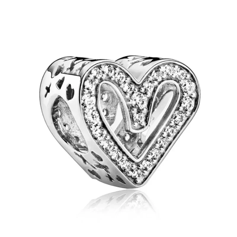 New Silver Color Unicorn Crystal Heart Clover Beads Fits Pandora Charm Bracelet&Bangle DIY Women Jewelry Making