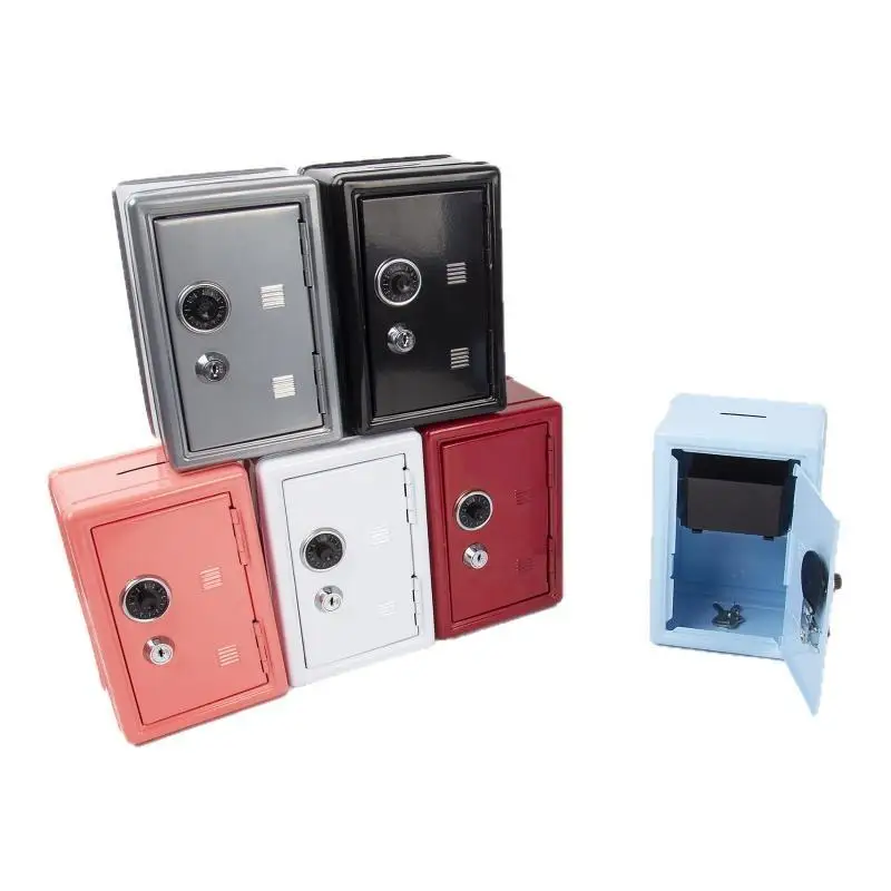【BA】Solid Color Metal Bank Secure Cash Storage Box With Combination Lock Key Desktop Decoration Product