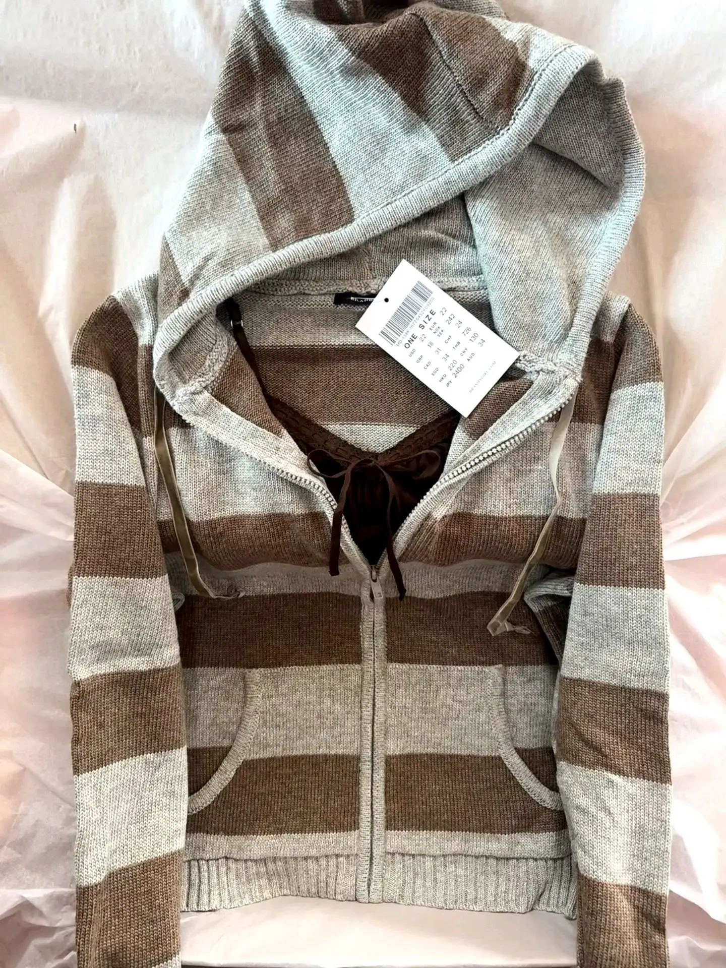 Gestreifte gestrickte abgeschnittene Pullover Strickjacke Frauen Herbst Langarm mit Kapuze Reißverschluss kurze Streetwear Strickwaren Pullover Y2K Crop Tops – Detail 5