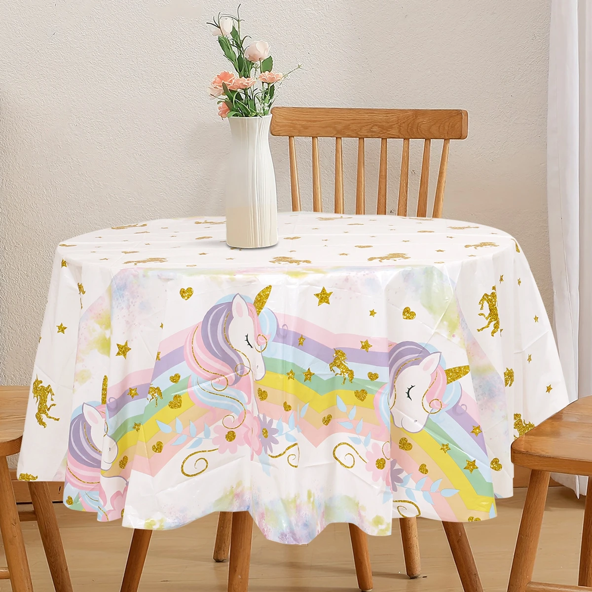 1pc Unicorn Round Tablecloth Disposable Table Cover for Birthday Party Decor Kids Favor Girl Birthday Baby Shower Party Supplies