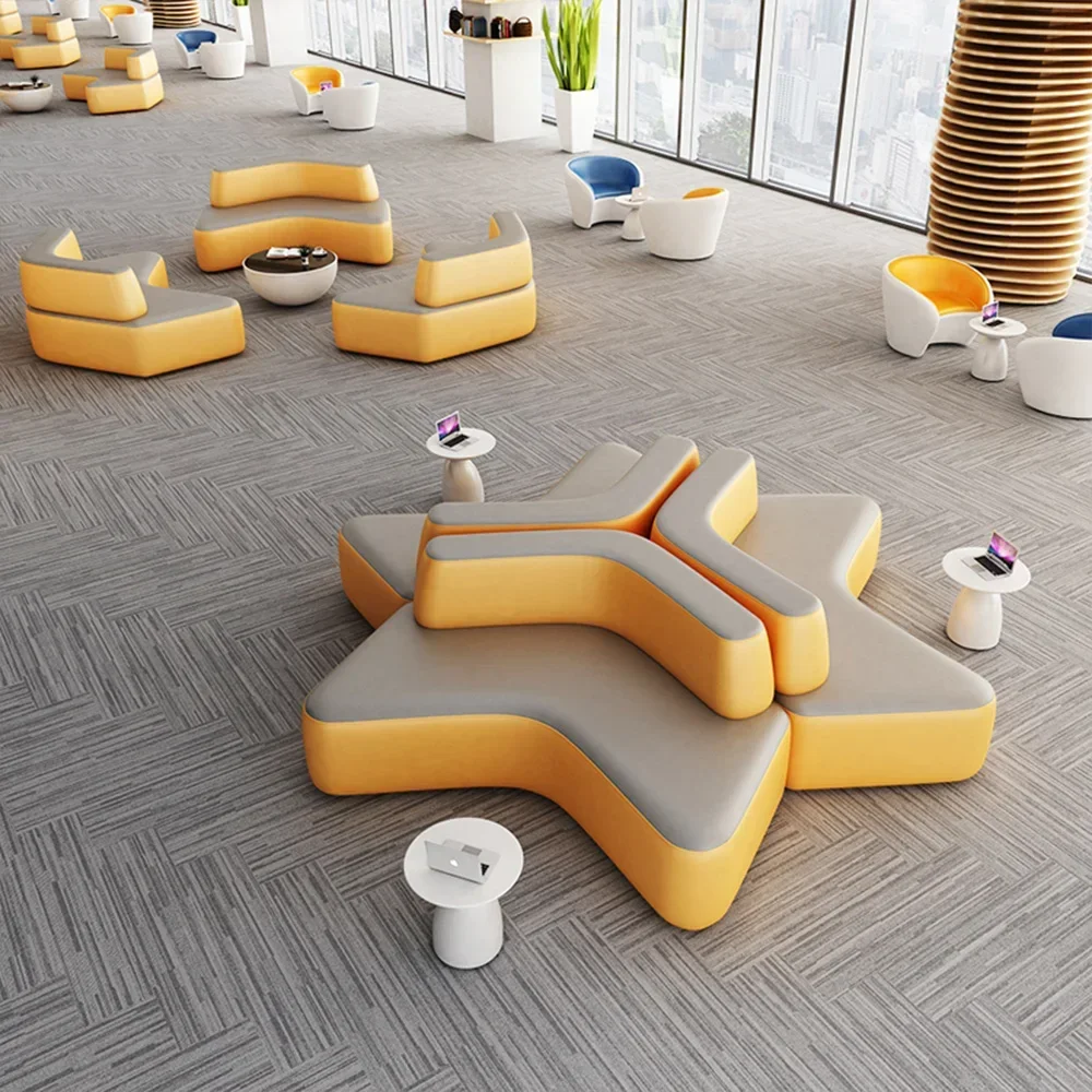 

l Modern Special Shaped Combination Hotel Reception Hall Rest Sofa Modular Seat Leather Sectional Office Sofa